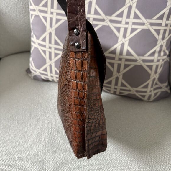 Unisex Crocodile Leather Envelope Shoulder Bag Handmade Unlined Raw Edge Craft - Picture 11 of 16